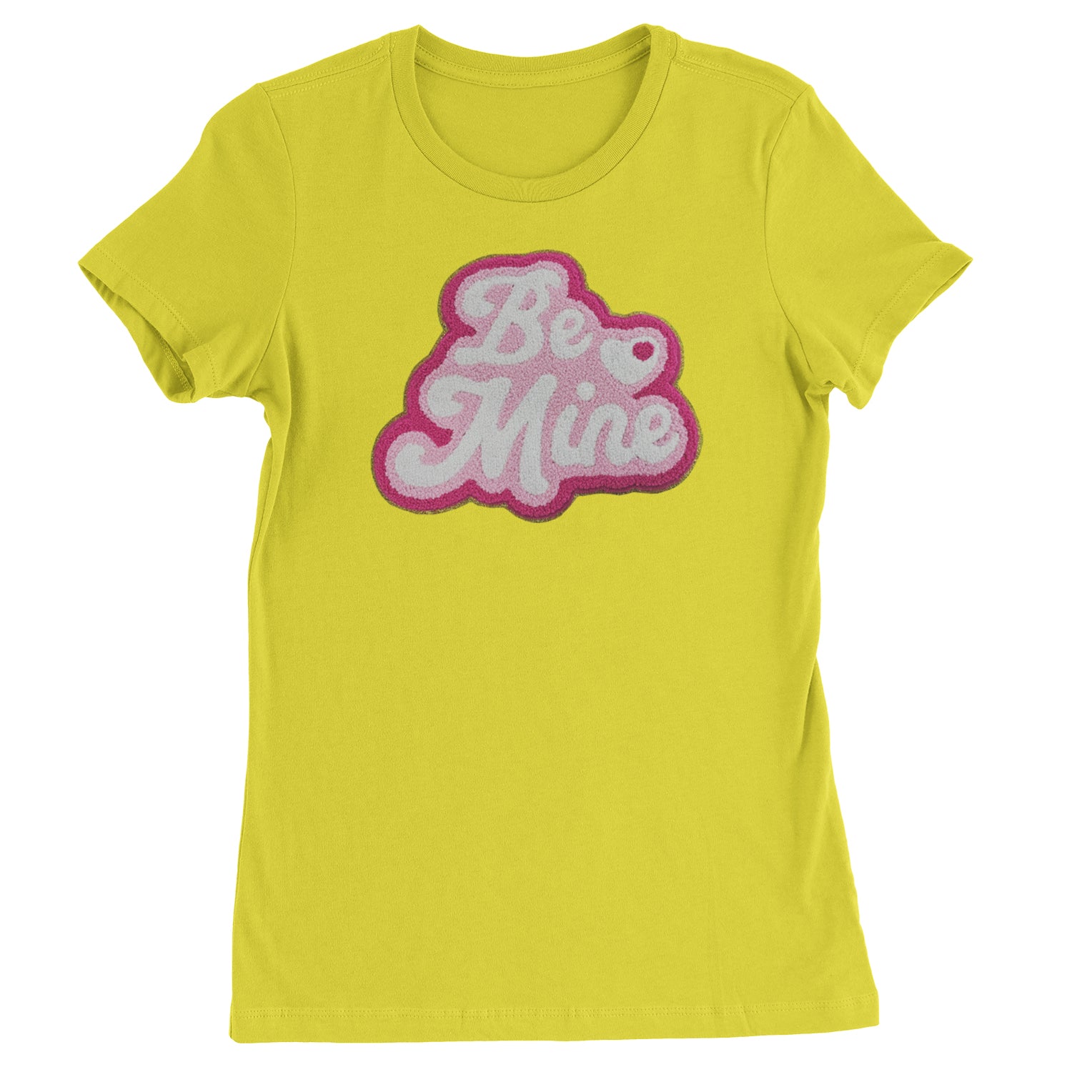 Be Mine Chenille Patch Valentines Days  Womens T-shirt Yellow