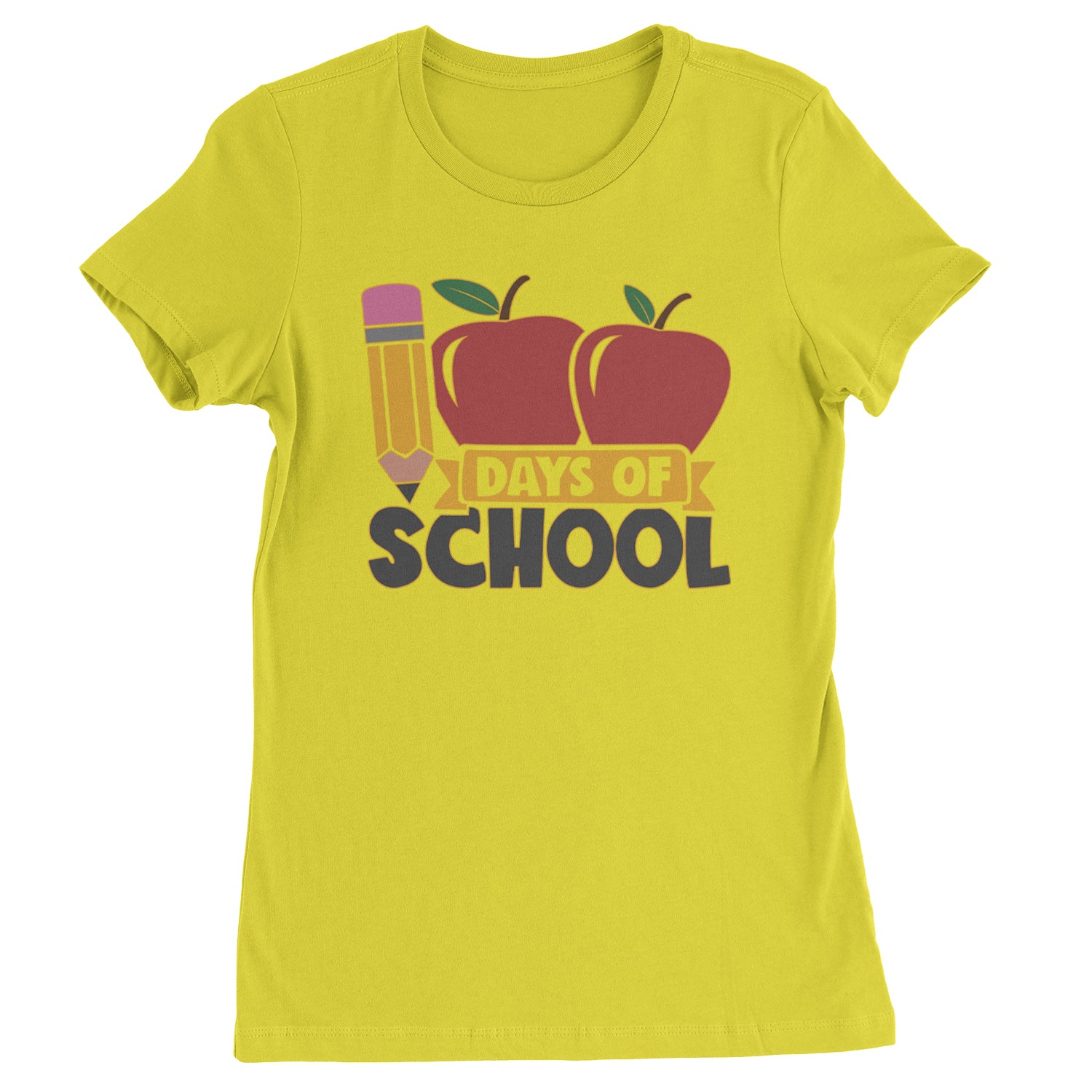 100 Days Of School Apple Pencil  Womens T-shirt Yellow