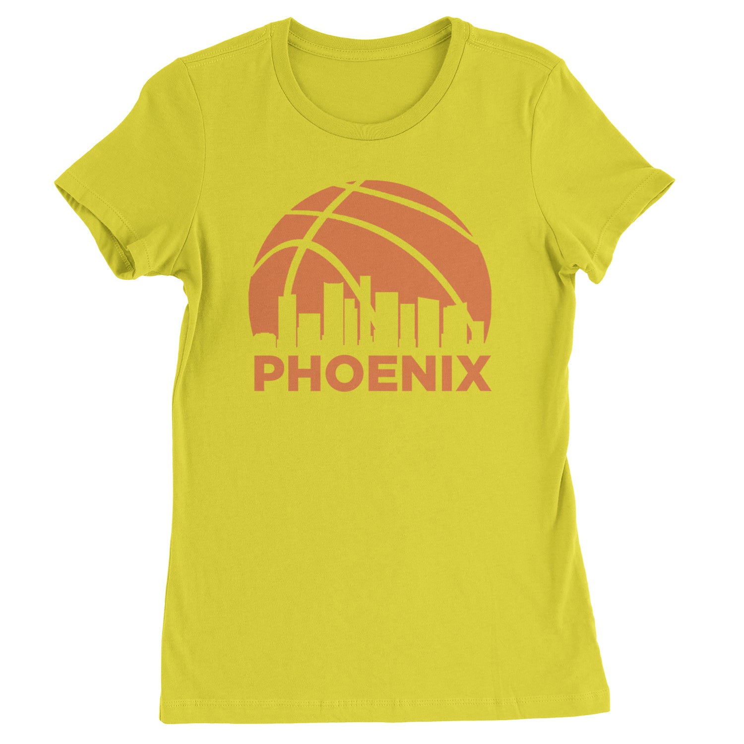 Phoenix Basketball Sunset City Skyline Womens T-shirt Yellow