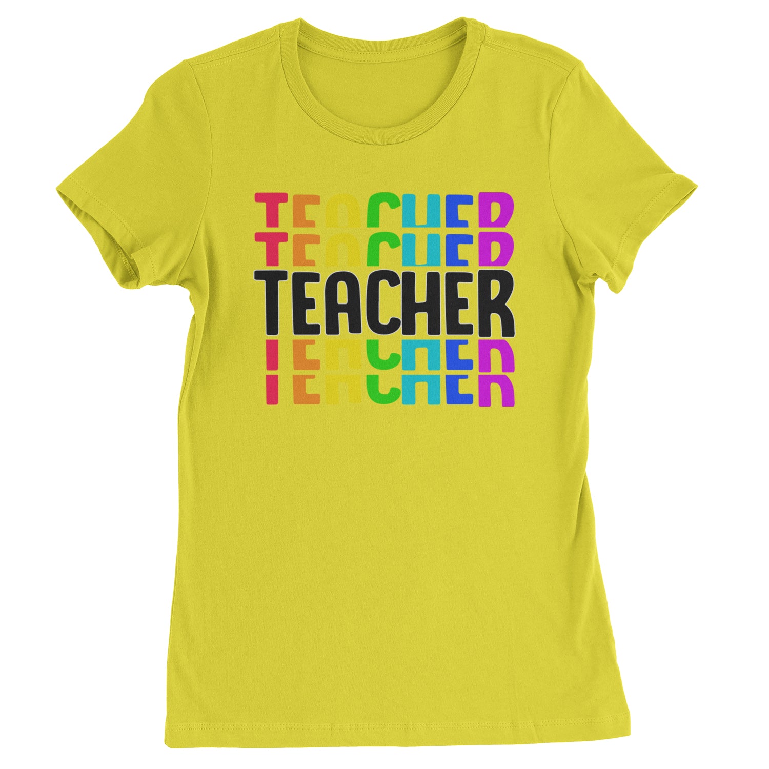 Teacher Repeated Rainbow Pattern  Womens T-shirt Yellow