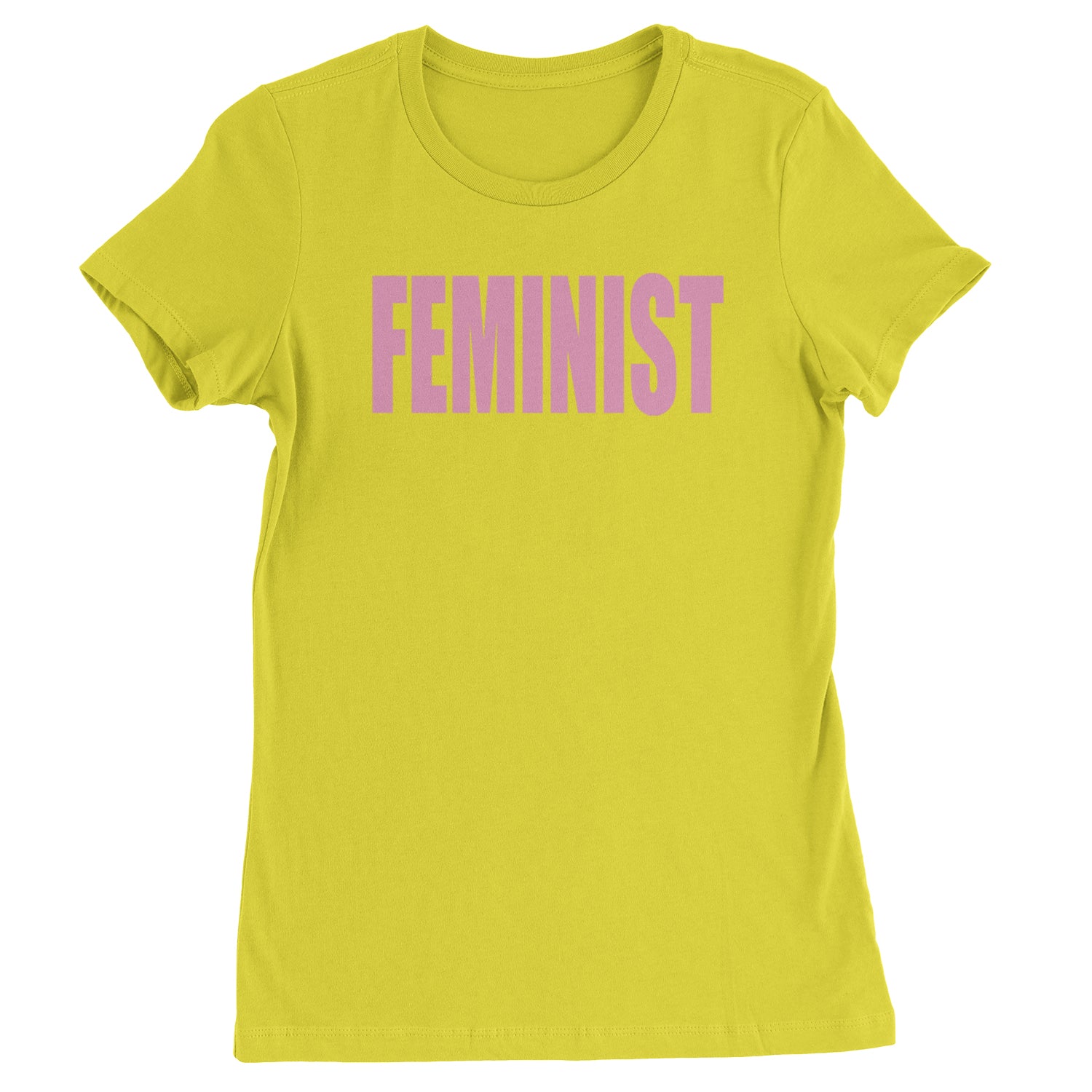 Feminist (Pink Print) Womens T-shirt Yellow