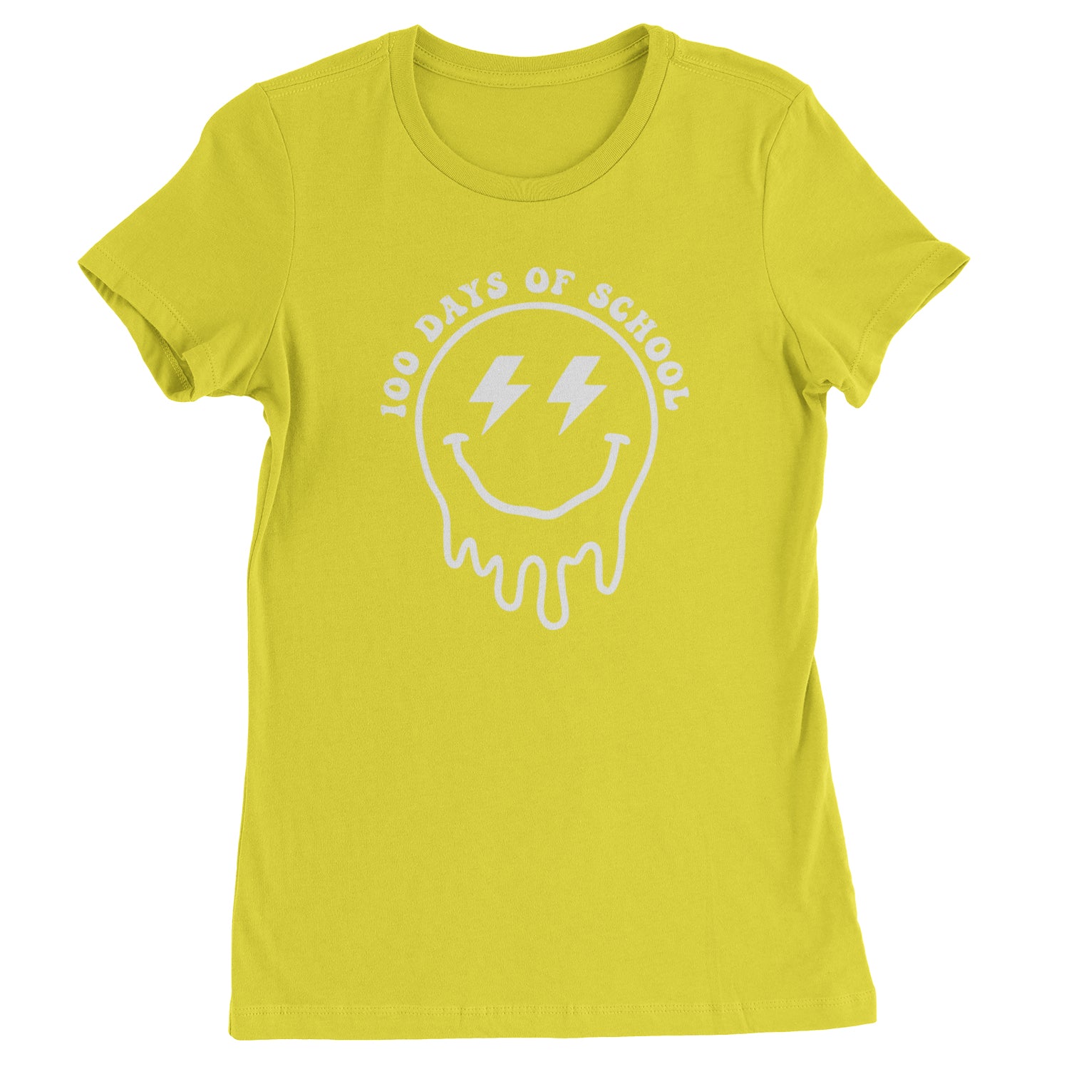 Melting Smile Face 100 Days Of School Womens T-shirt Yellow