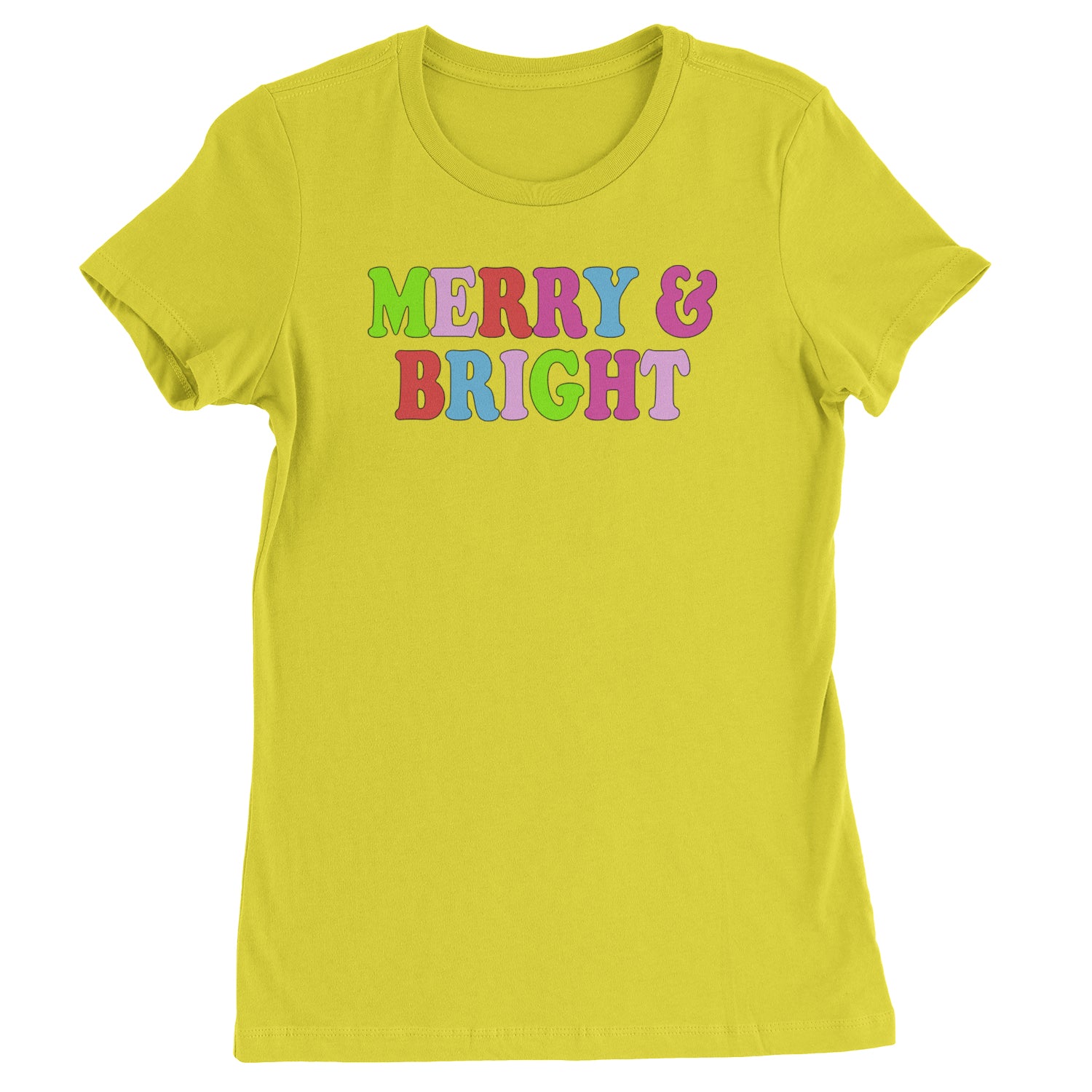 Merry and Bright Festive Christmas Holiday  Womens T-shirt Yellow