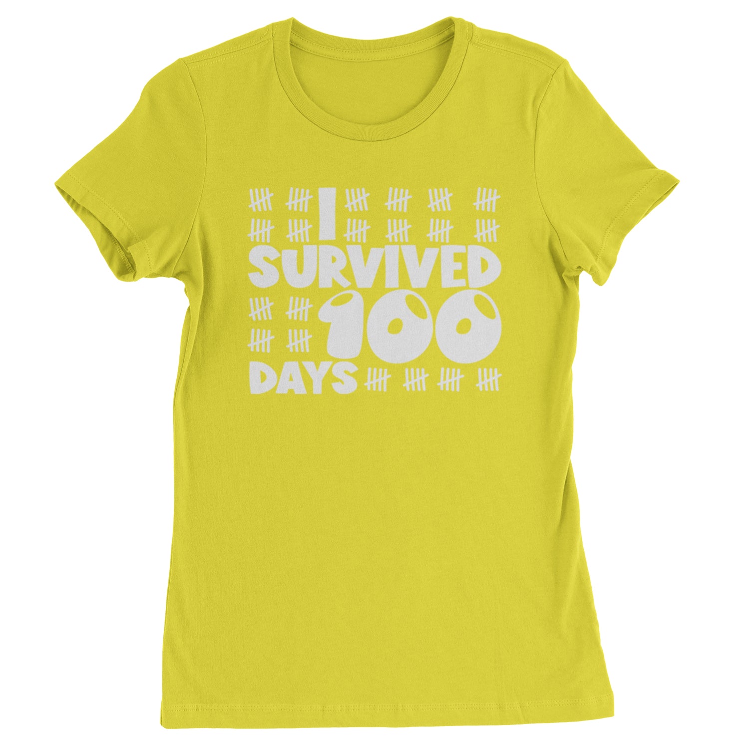 I Survived 100 Days Tally Marks Womens T-shirt Yellow