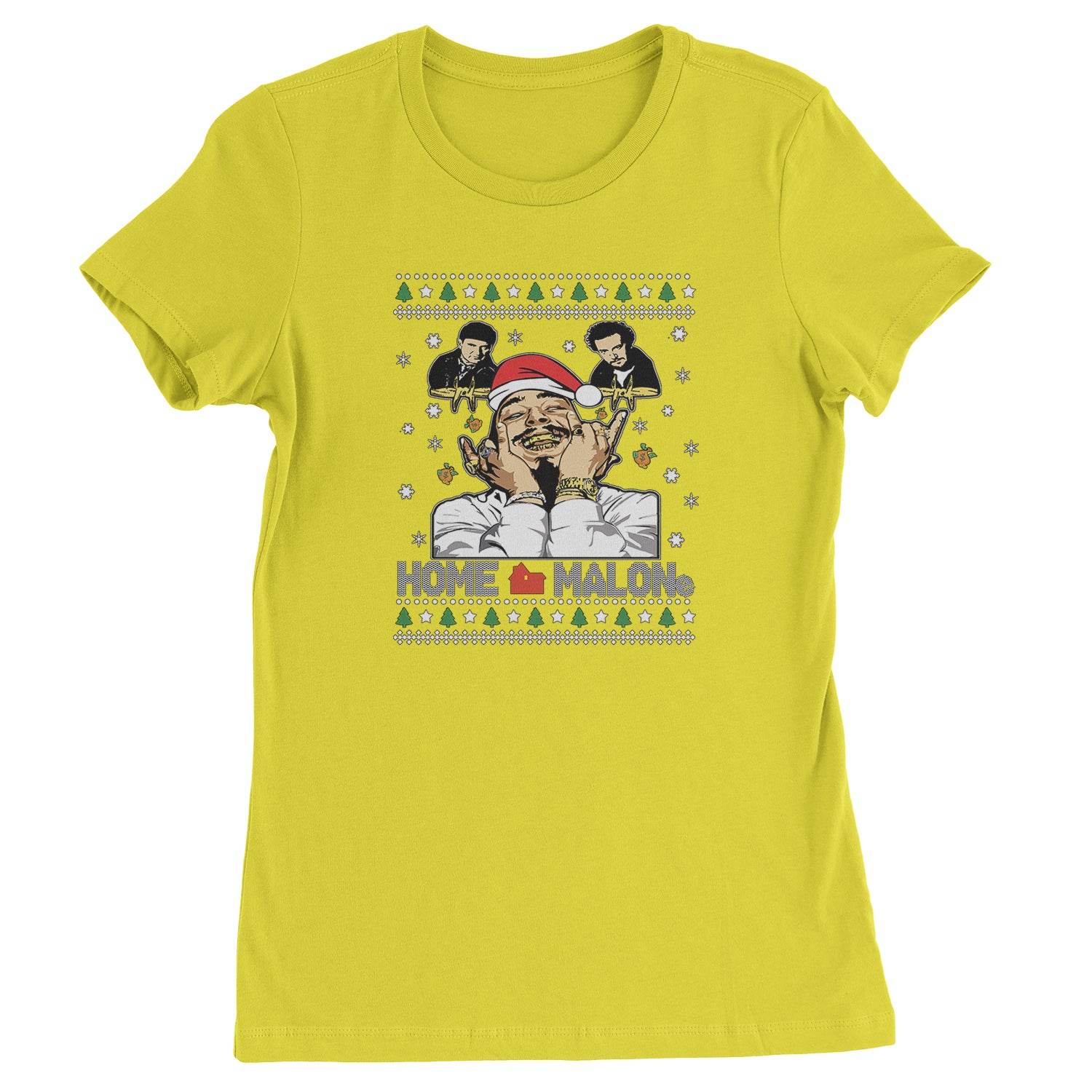 Home Malone Ugly Christmas  Womens T-shirt Yellow