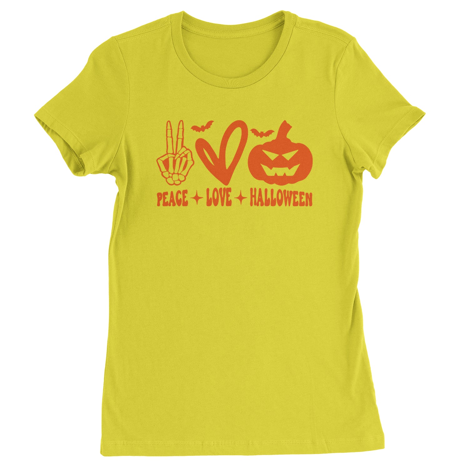 Peace, Love and Halloween Womens T-shirt Yellow