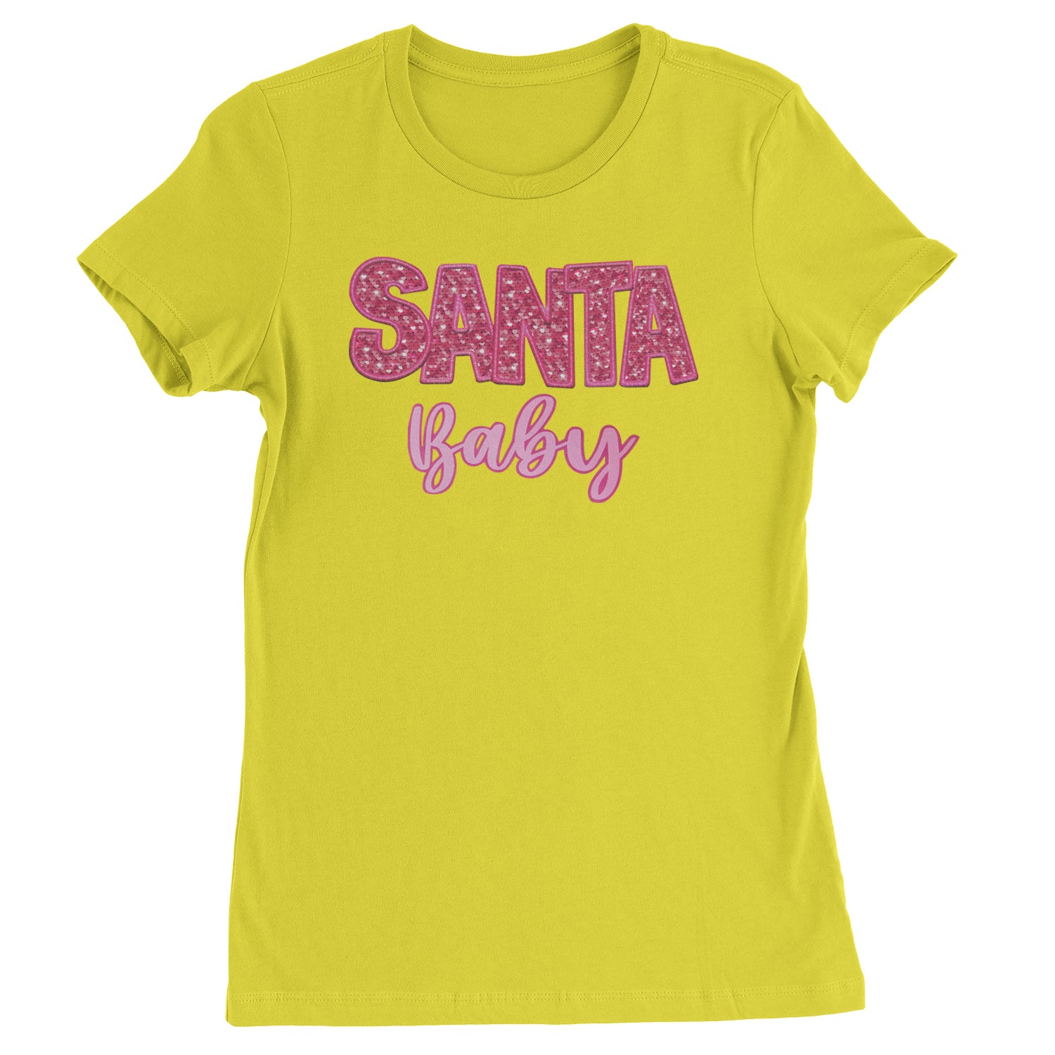 Santa Baby Faux Patch and Sequins  Womens T-shirt Yellow