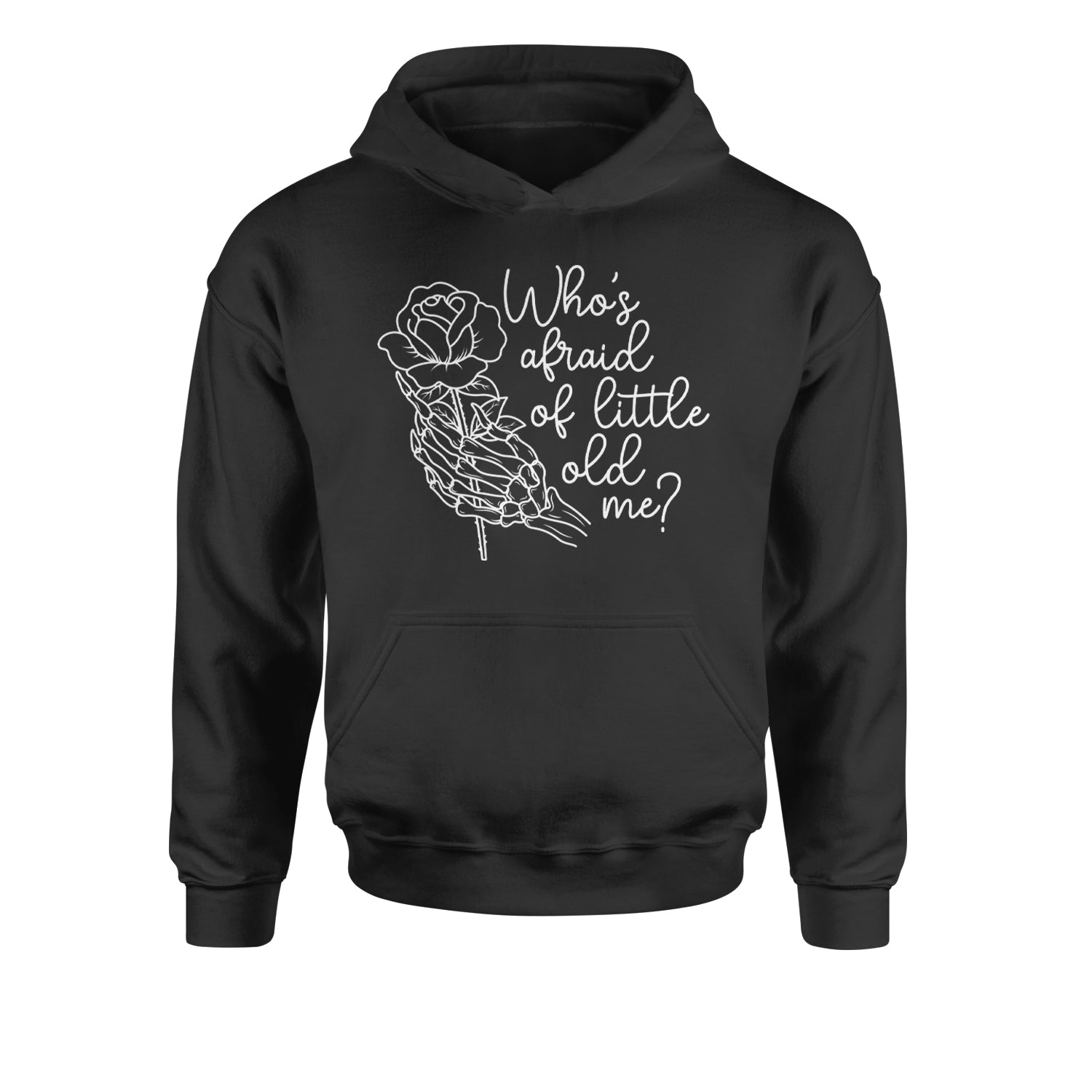 Who's Afraid Of Little Old Me Rose Skeleton Hand Youth-Sized Hoodie Black