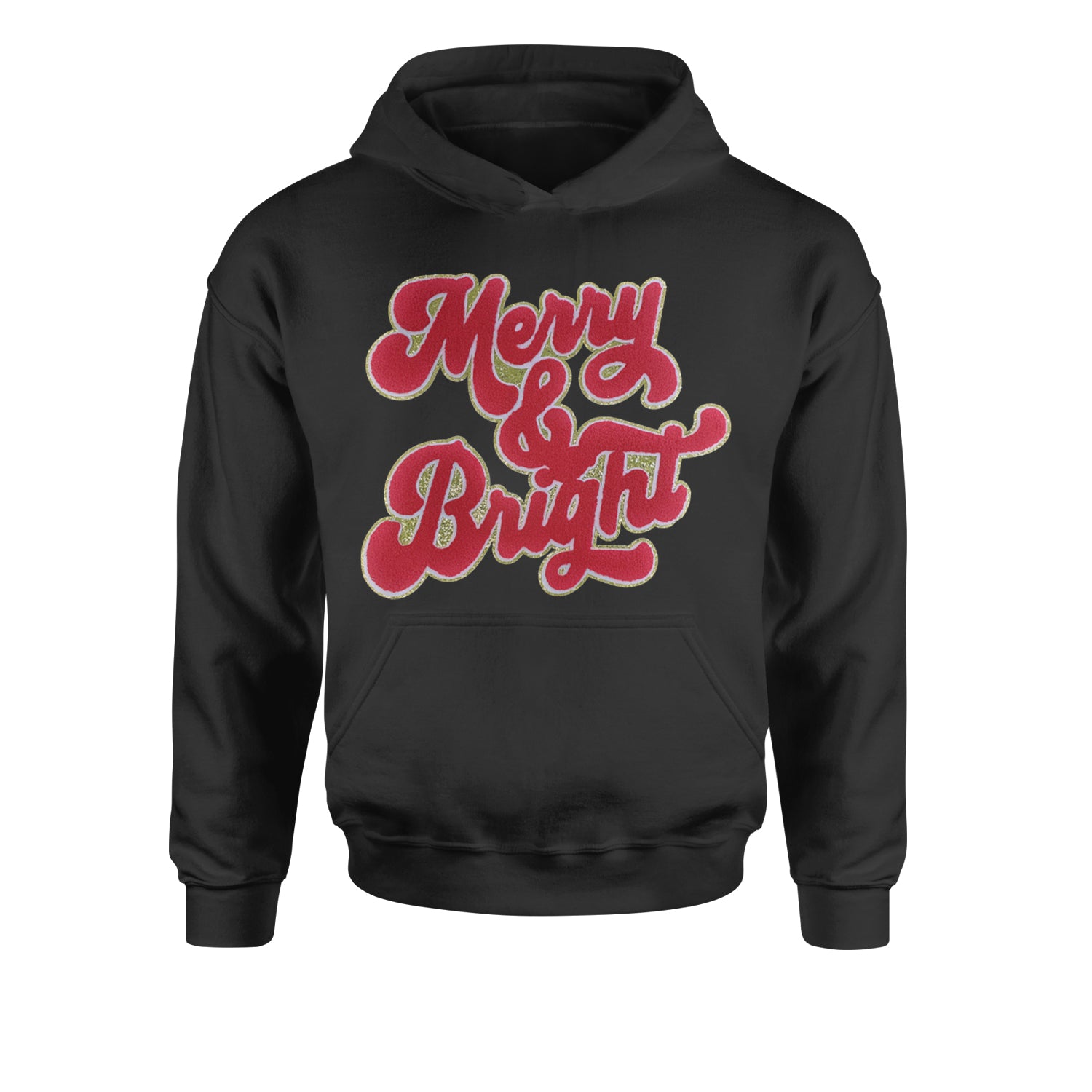 Merry & Bright Chenille GlitterYouth-Sized Hoodie Black