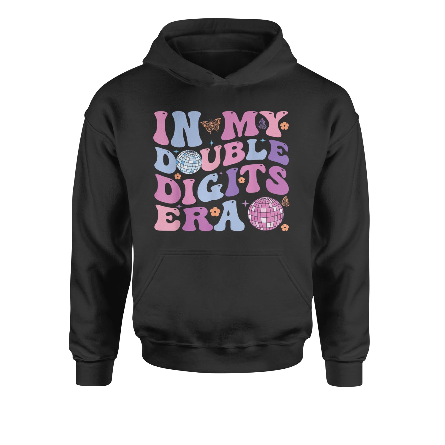 In My Double Digits Era Retro 10 Year Old 10th Birthday Youth-Sized Hoodie Black