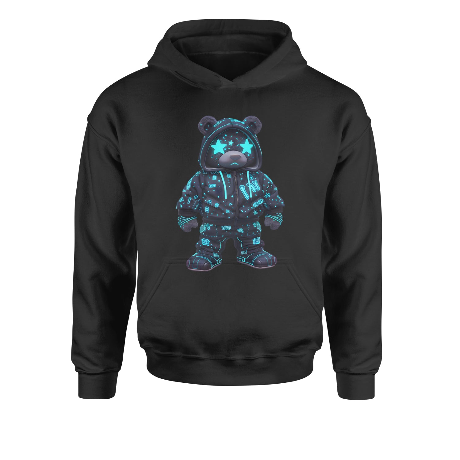 Starry Eyed Vaporwave Urban Graffiti BearYouth-Sized Hoodie Black