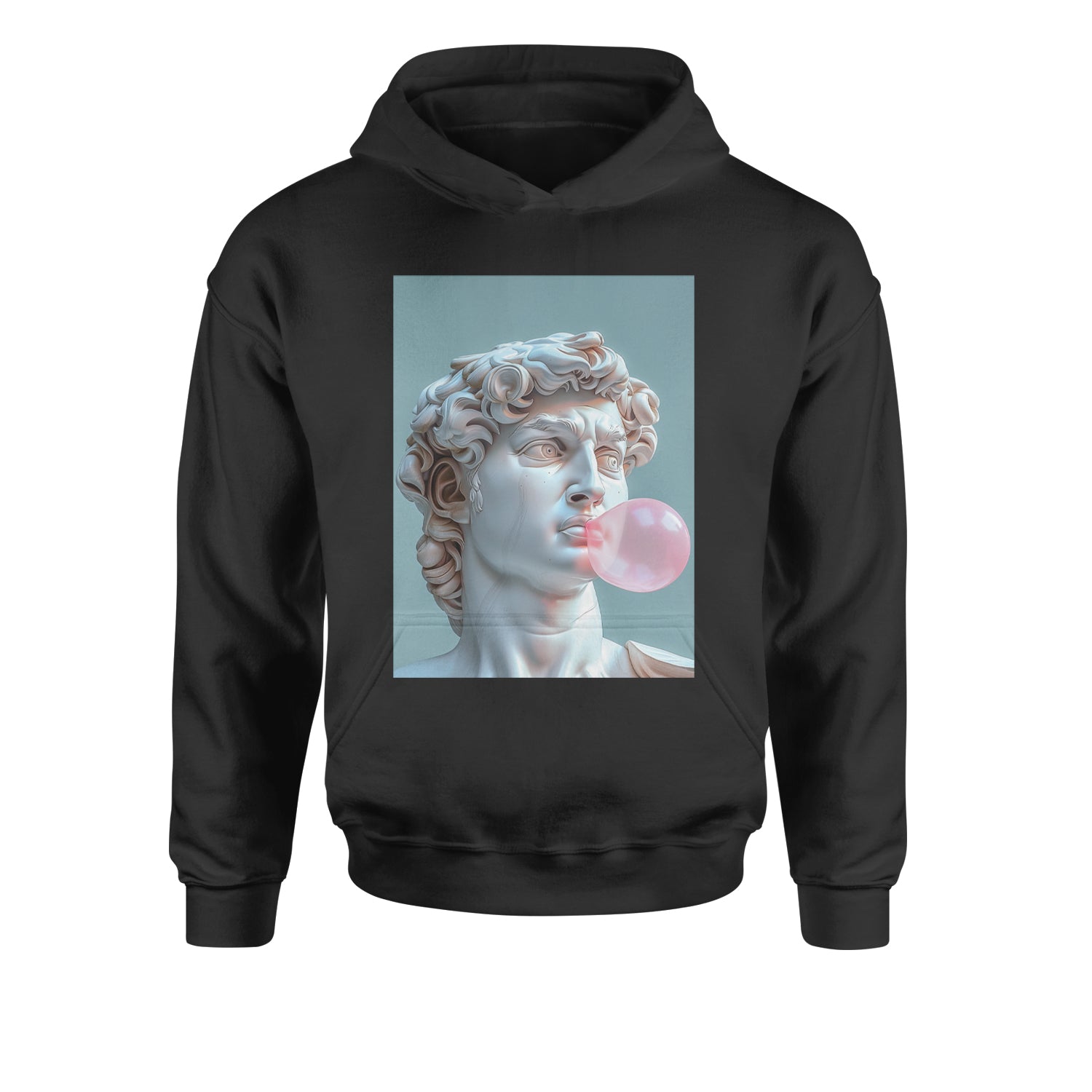Michelangelo's David with Bubble Gum Contemporary Statue Art Youth-Sized Hoodie Black
