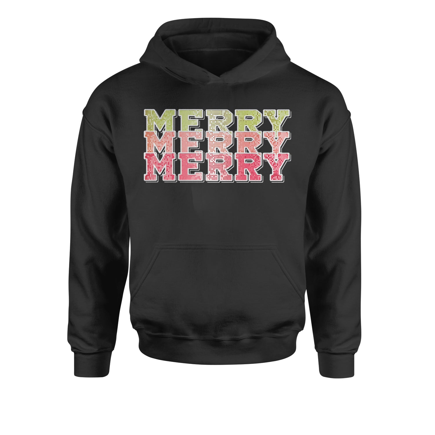 Merry Merry Merry Faux SequinsYouth-Sized Hoodie Charcoal Grey