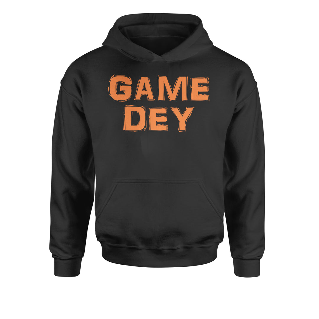 "GAME DEY" playful Cincinnati football typography on a Kids' Heavyweight Fleece Pullover Hoodie