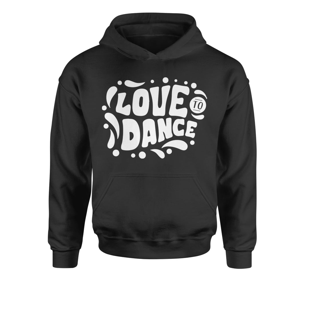 Kids' Heavyweight Fleece Pullover Hoodie with bold bubbly dance lettering and playful motion marks