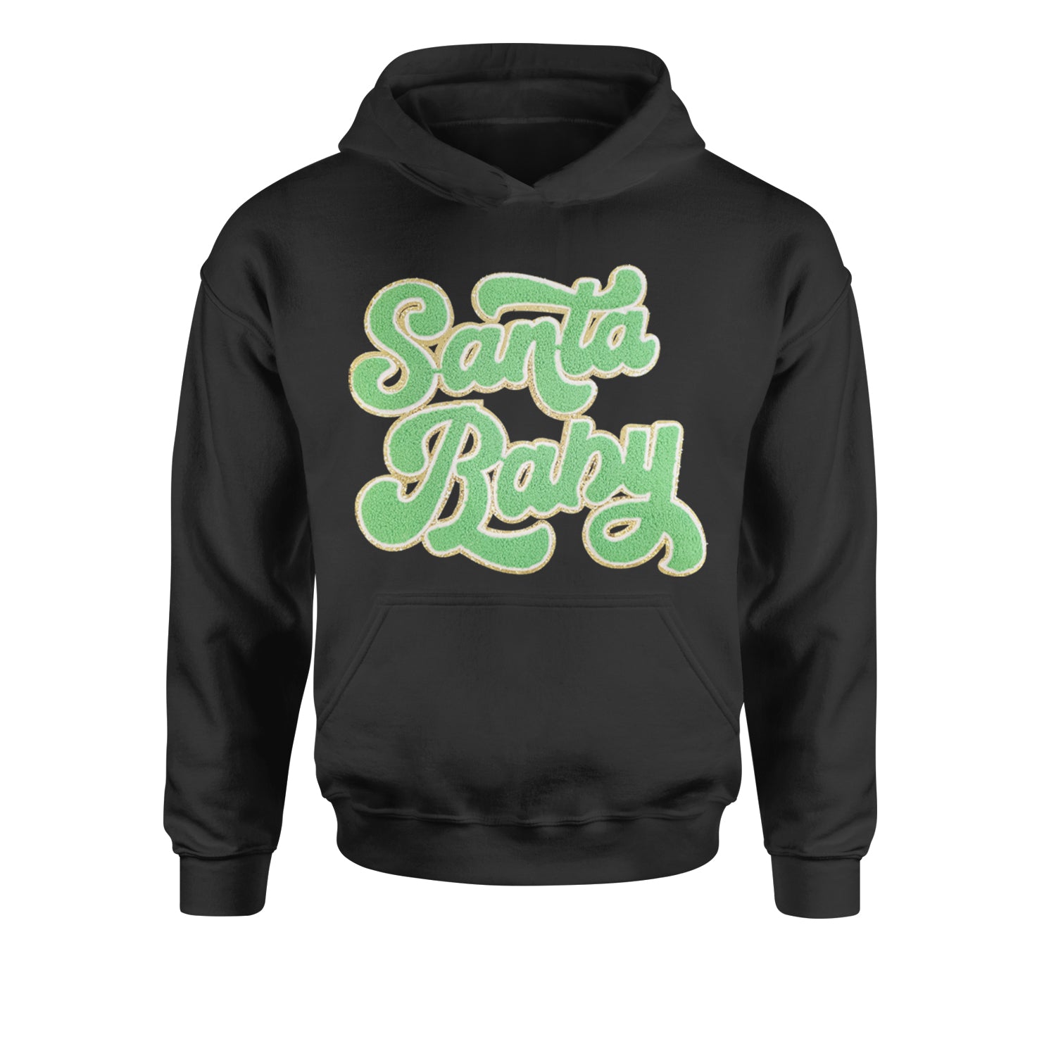 Green Santa Baby Chenille PatchYouth-Sized Hoodie Black