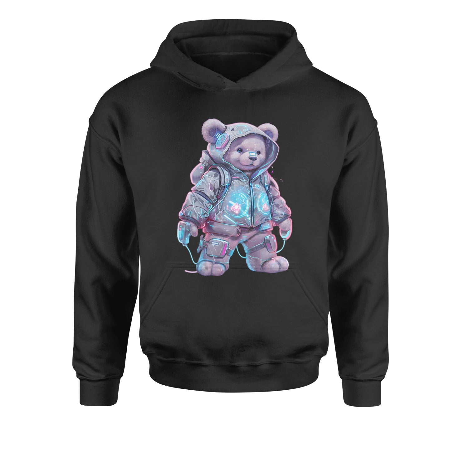 Cyberpunk Adventure Urban Graffiti BearYouth-Sized Hoodie Black