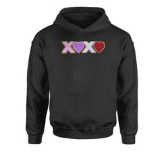 XOXO Chenille Patch Valentines DaysYouth-Sized Hoodie Black