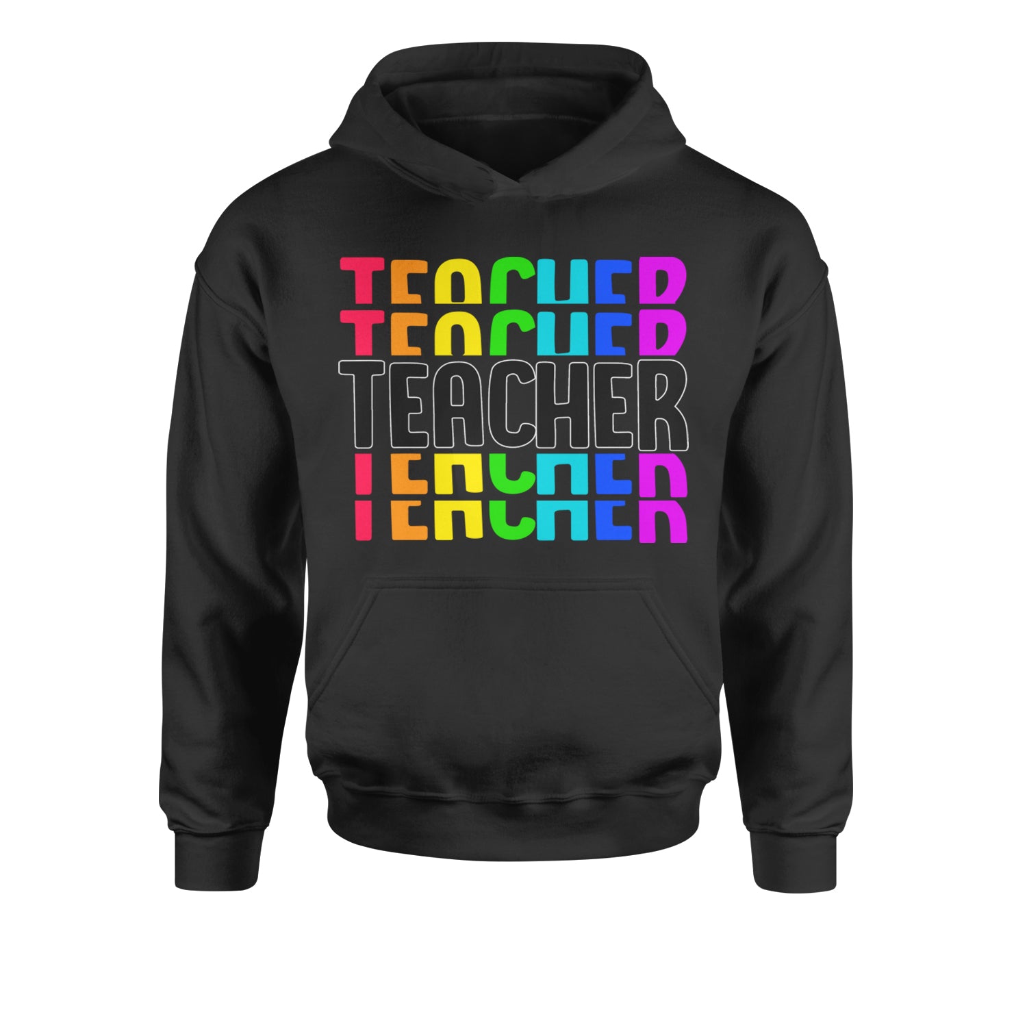 Teacher Repeated Rainbow PatternYouth-Sized Hoodie Heather Grey