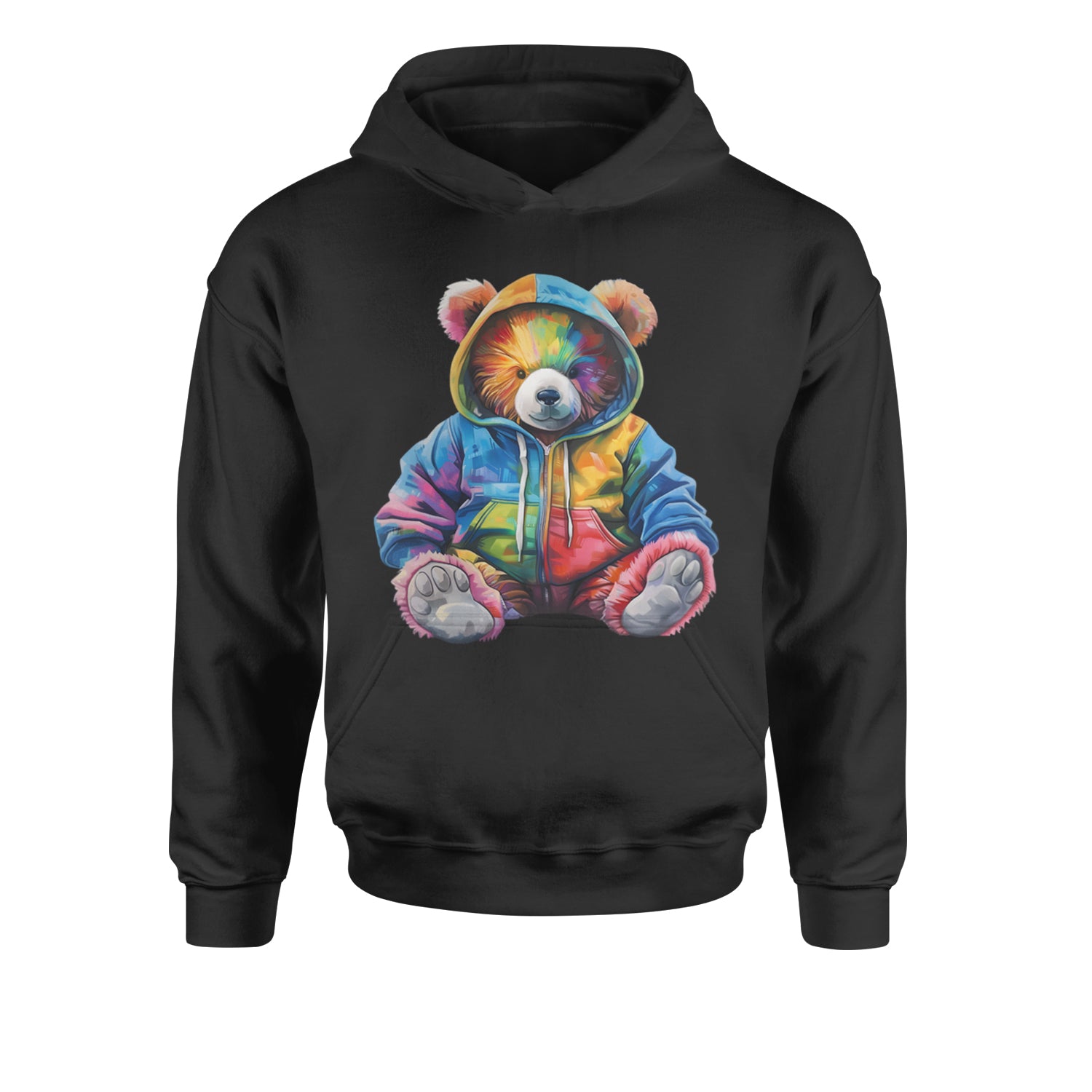 Rainbow Streetwear Urban Graffiti BearYouth-Sized Hoodie Black