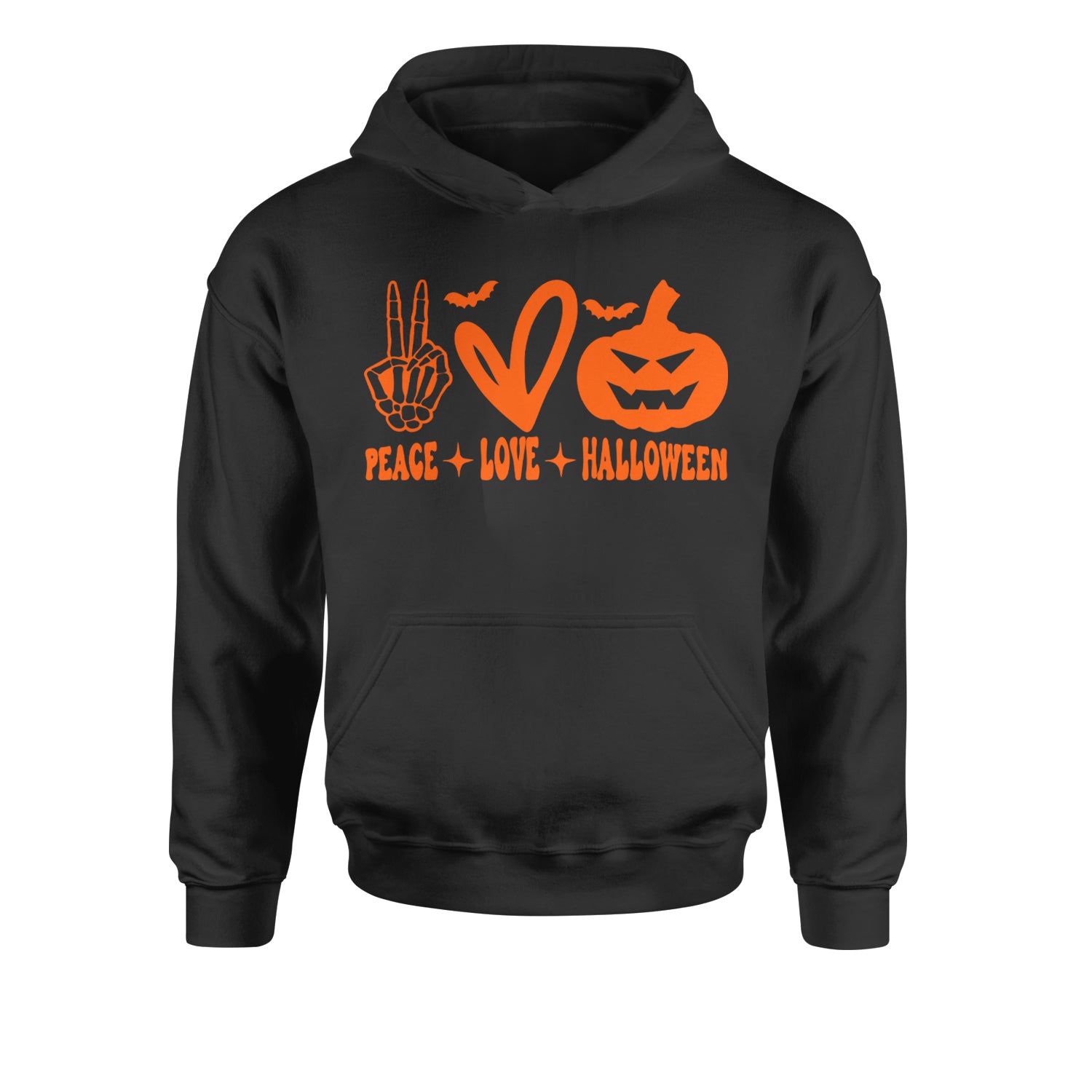 Peace, Love and Halloween Youth-Sized Hoodie Black