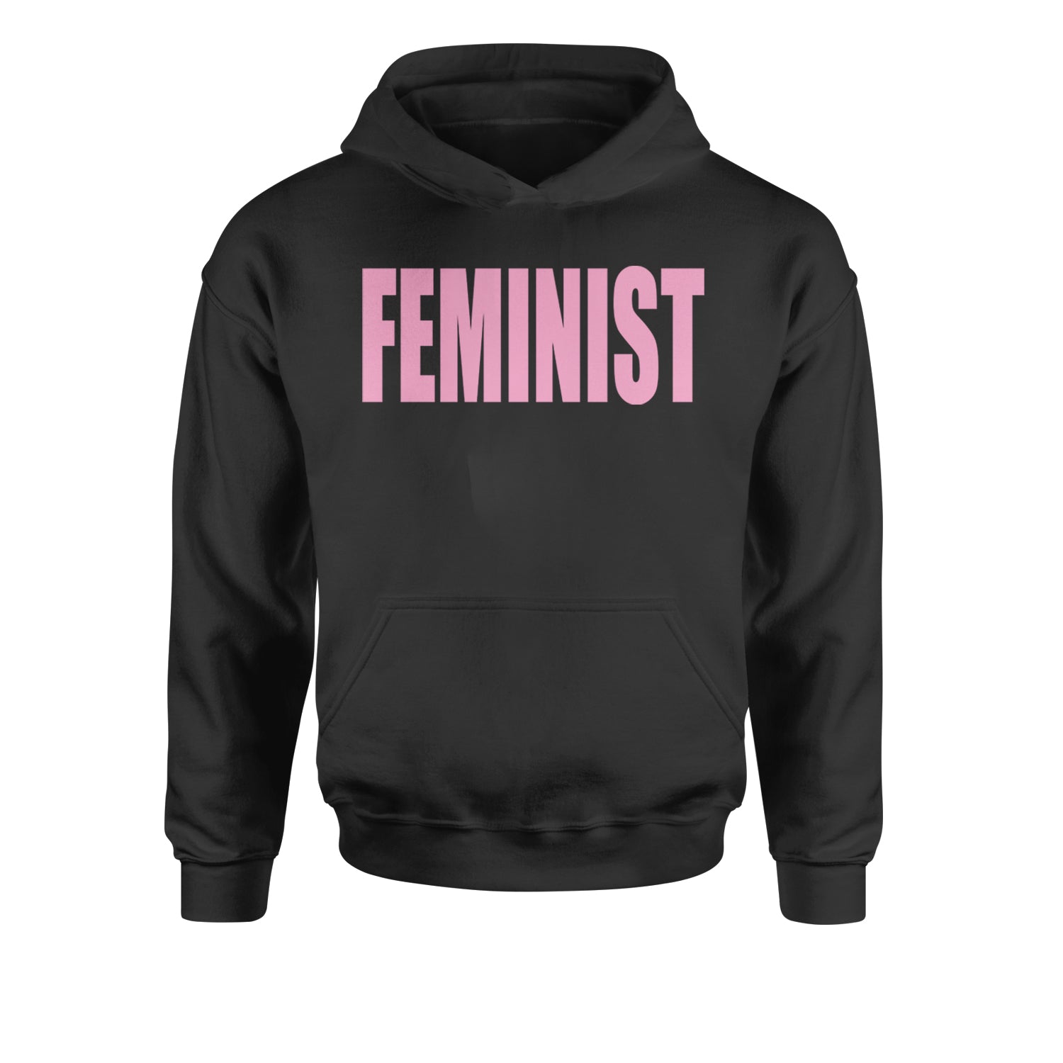 Feminist (Pink Print) Youth-Sized Hoodie Black