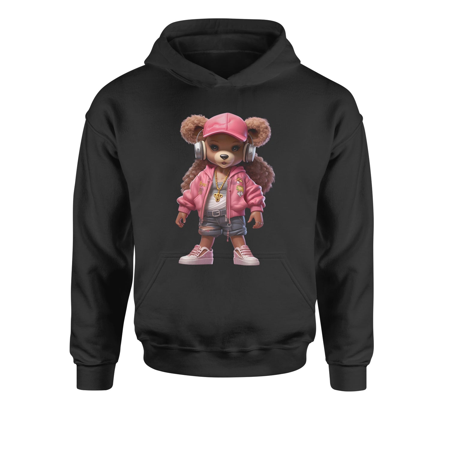 Pink Female Urban Graffiti BearYouth-Sized Hoodie Black