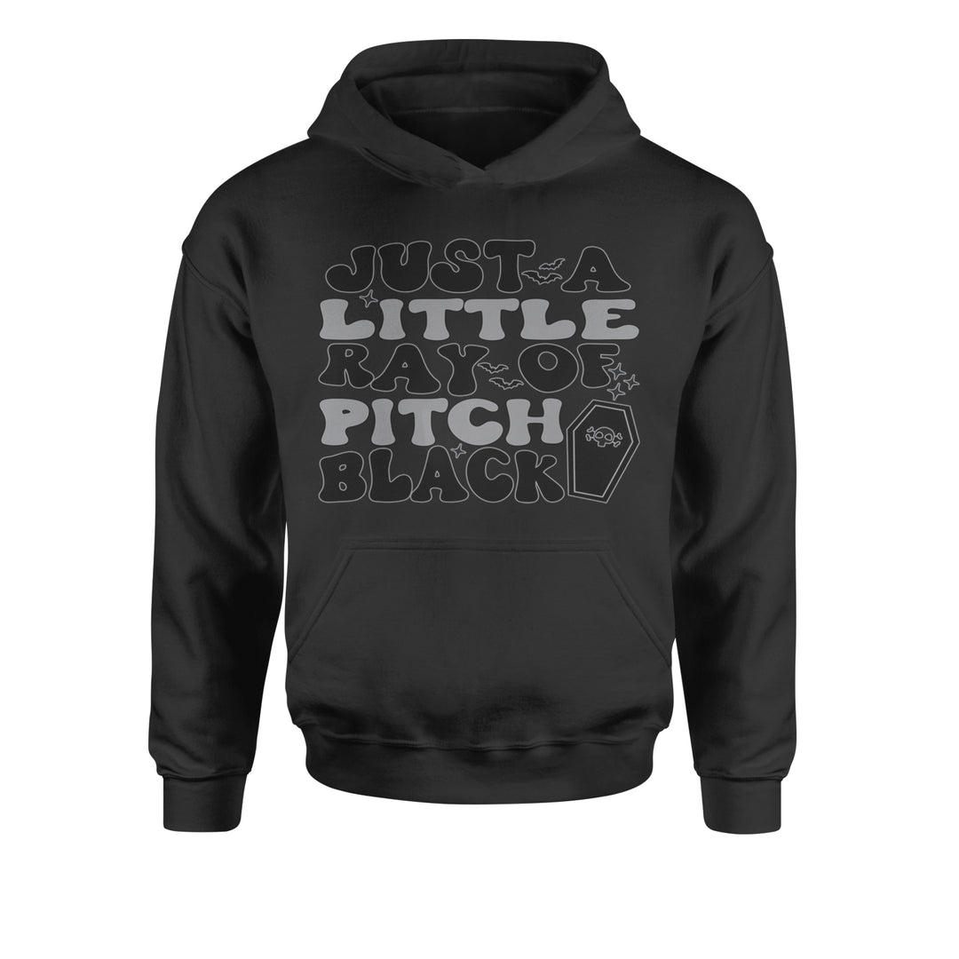 Just A Little Ray of Pitch Black graphic on Kids' Heavyweight Fleece Pullover Hoodie in Black
