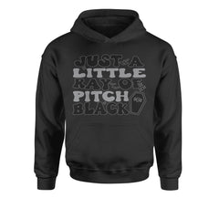 Just A Little Ray of Pitch Black graphic on Kids' Heavyweight Fleece Pullover Hoodie in Black
