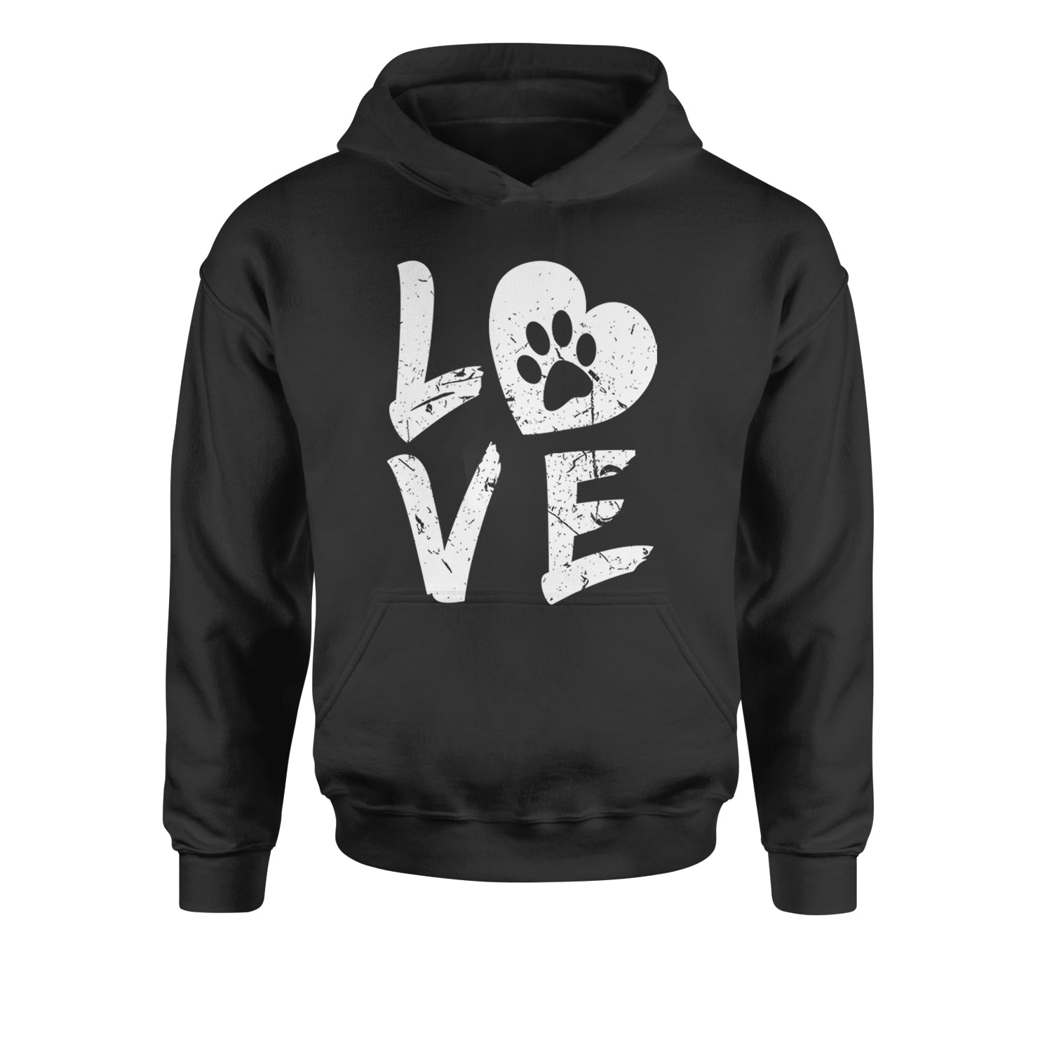 I Love My Dog Paw Print  Youth-Sized Hoodie Black