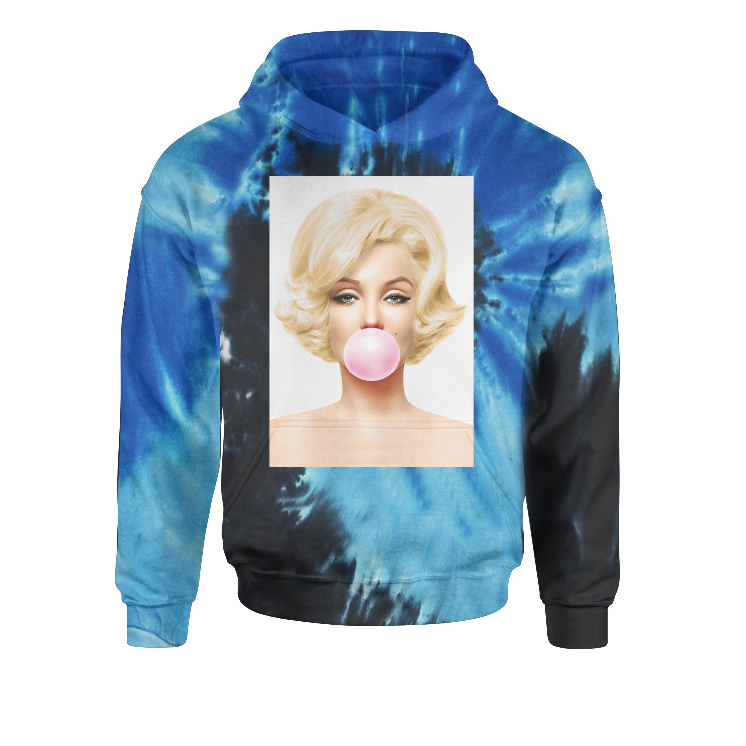 Ms. Monroe Pink Bubble Gum American Icon Youth-Sized Hoodie Tie-Dye Blue Ocean