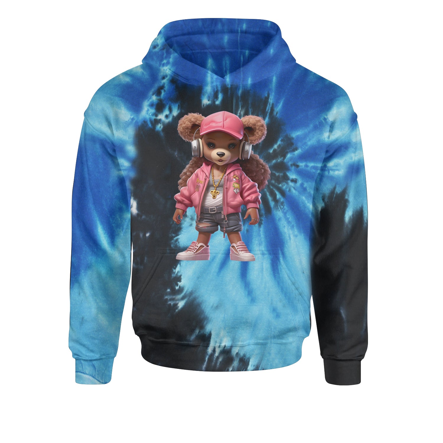 Pink Female Urban Graffiti BearYouth-Sized Hoodie Tie-Dye Blue Ocean