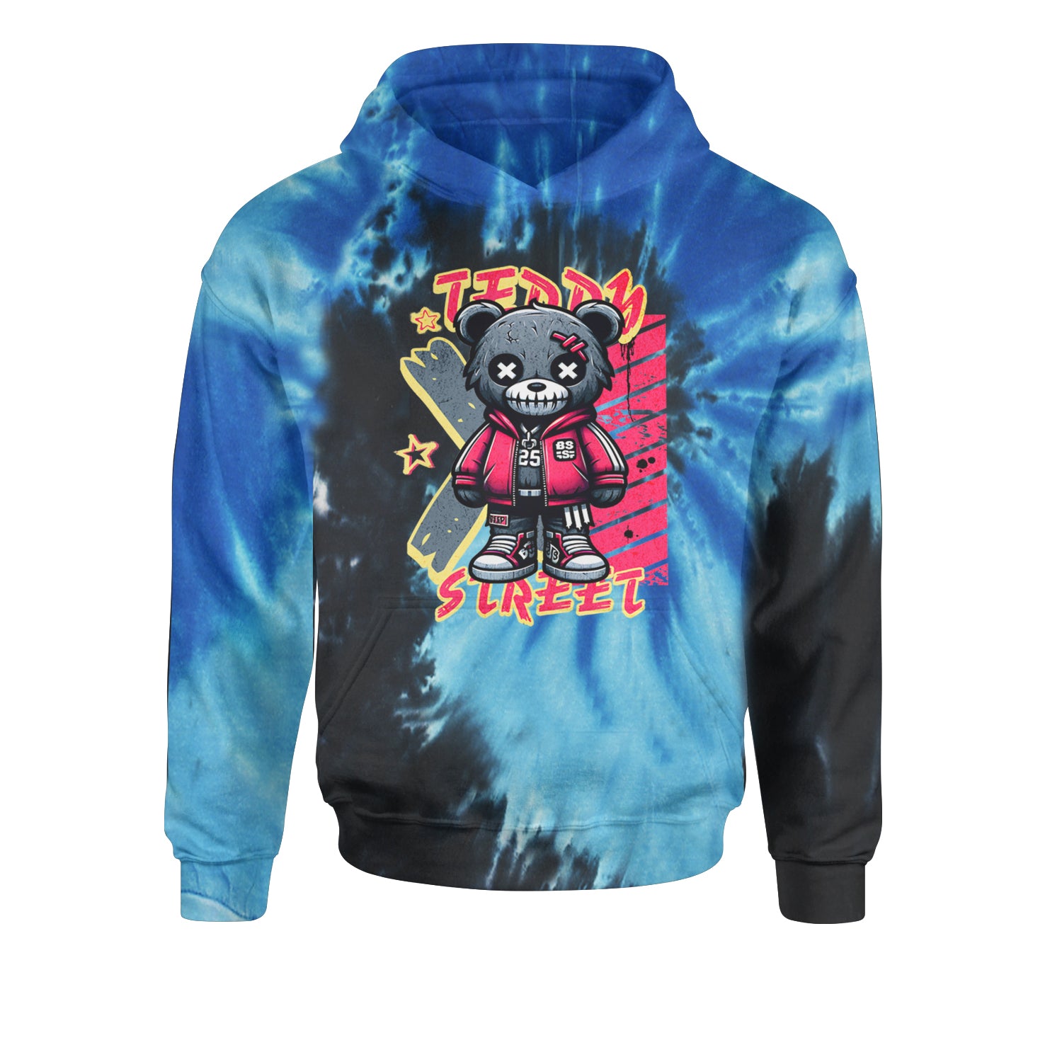 Teddy Attitude Urban Graffiti BearYouth-Sized Hoodie Tie-Dye Blue Ocean