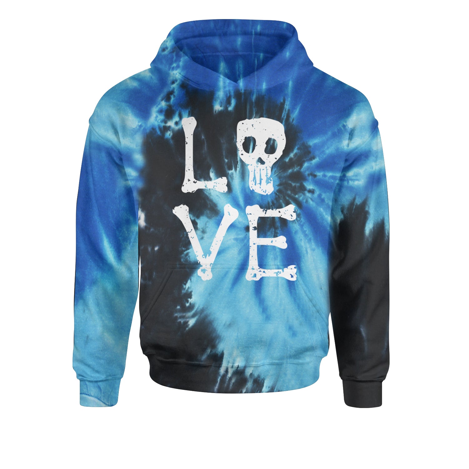 Love Skeleton Bones Youth-Sized Hoodie Tie-Dye Blue Ocean