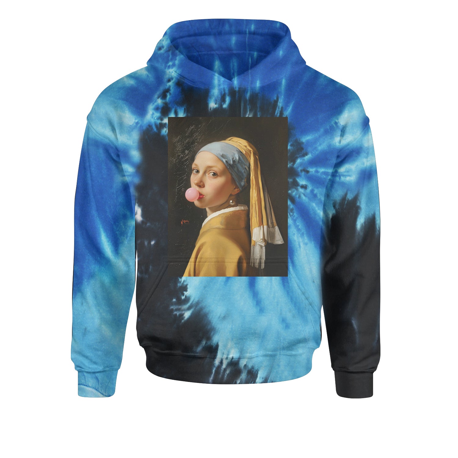 Girl with a Pearl Earring Bubble Gum Contemporary Art Youth-Sized Hoodie Tie-Dye Blue Ocean