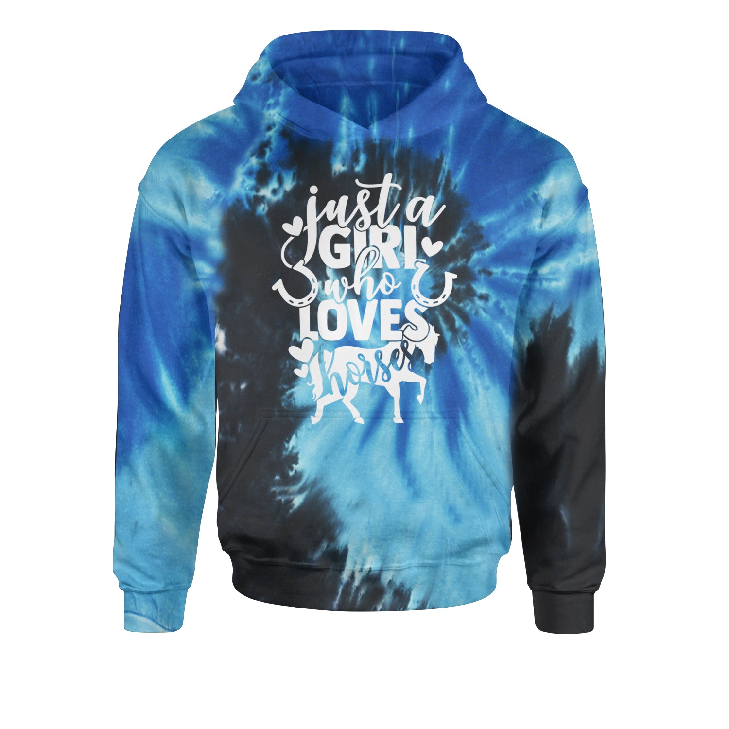 Just A Girl Who Loves Horses Youth-Sized Hoodie Tie-Dye Blue Ocean