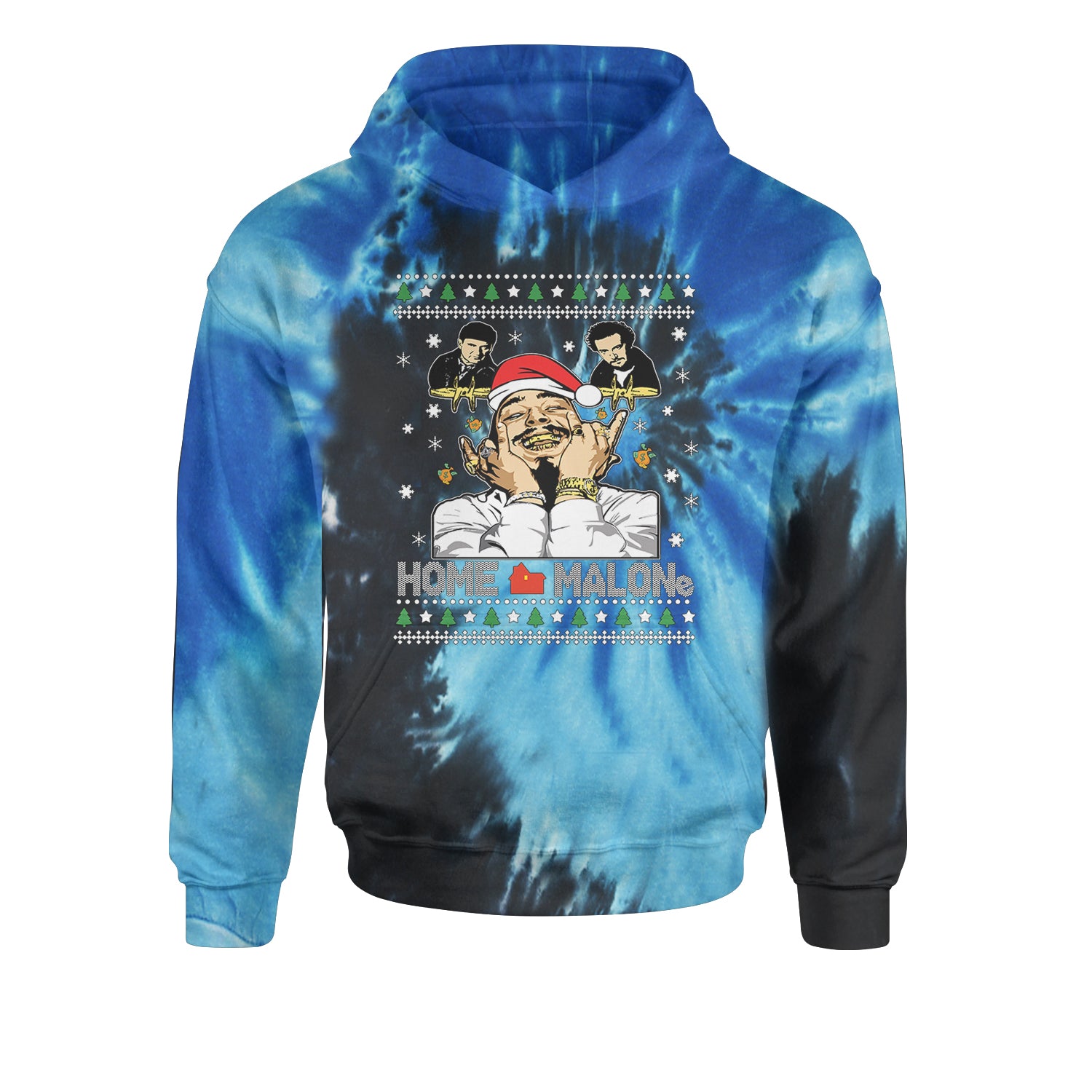 Home Malone Ugly ChristmasYouth-Sized Hoodie Tie-Dye Blue Ocean