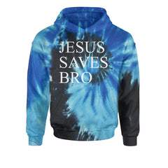 Jesus Saves Bro  Youth-Sized Hoodie Tie-Dye Blue Ocean