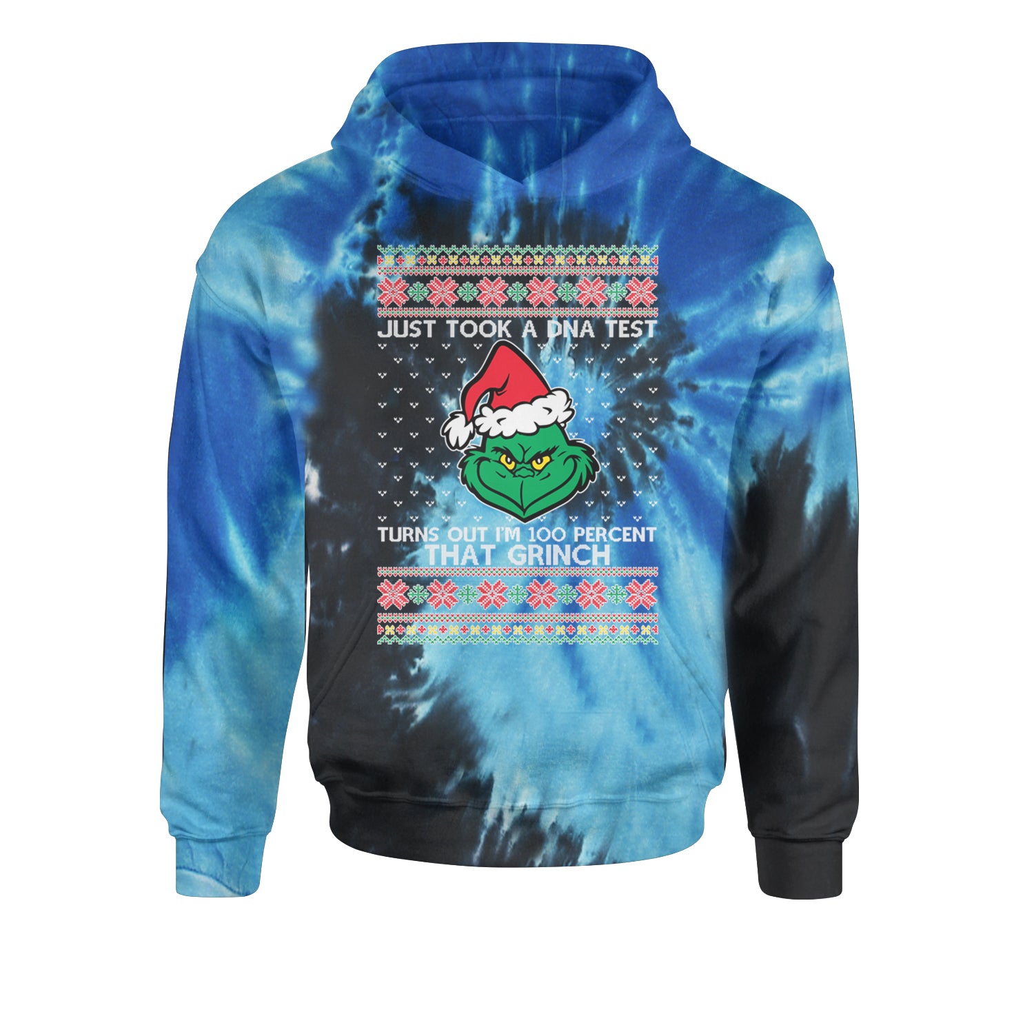 One Hundred Percent That Gr-nch Ugly Christmas Youth-Sized Hoodie Tie-Dye Blue Ocean