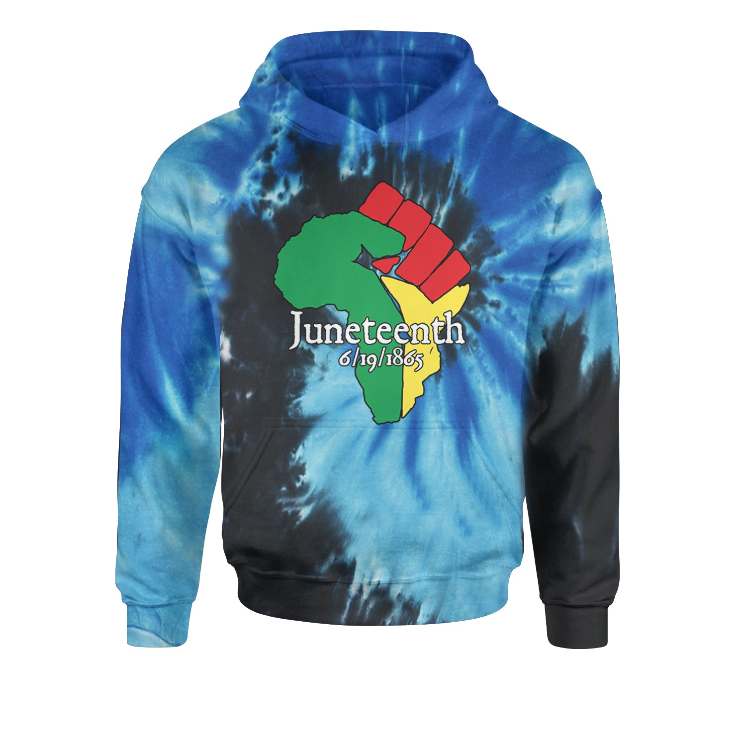 Juneteenth Raised Fist Africa Celebrate Emancipation DayYouth-Sized Hoodie Tie-Dye Blue Ocean