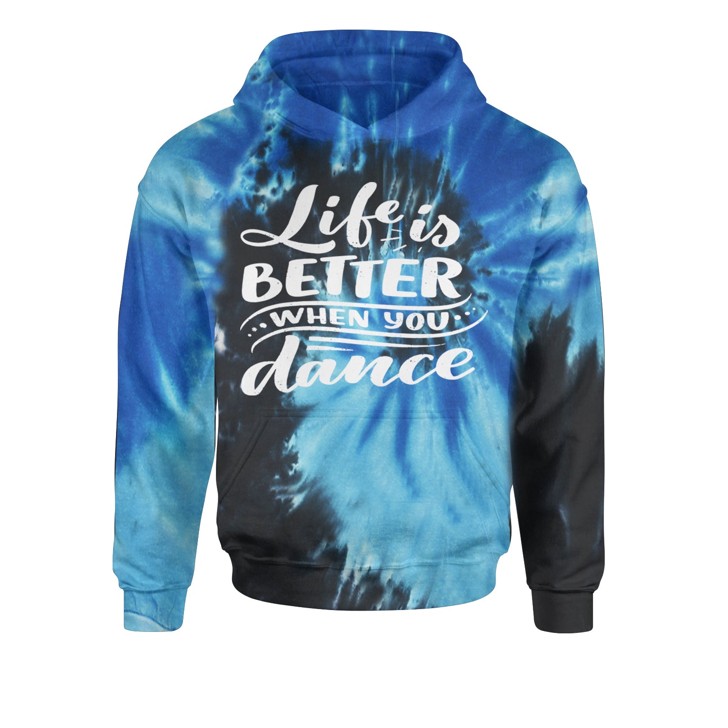 Life is Better When You Dance Youth-Sized Hoodie Tie-Dye Blue Ocean