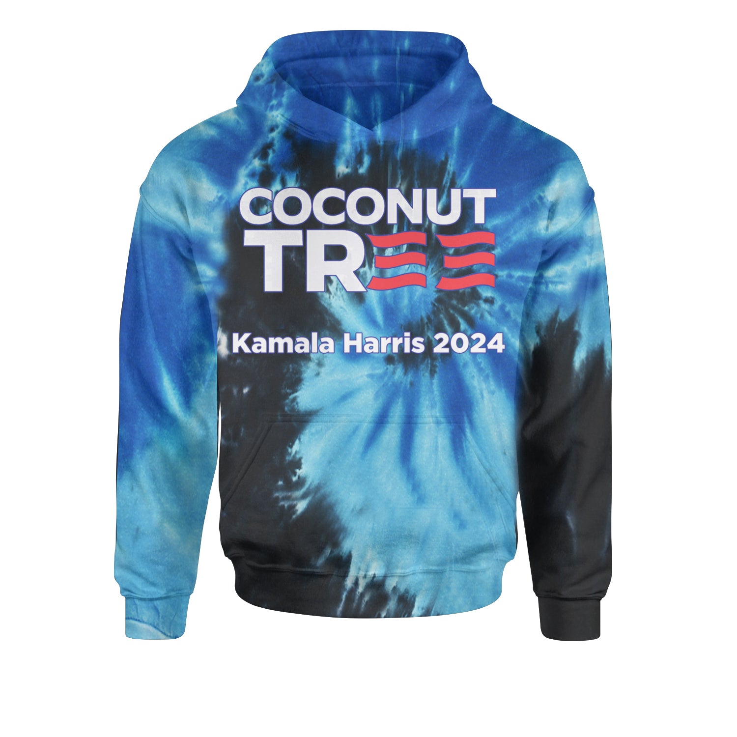 Coconut Tree - Support Kamala Harris For President 2024 Youth-Sized Hoodie Tie-Dye Blue Ocean