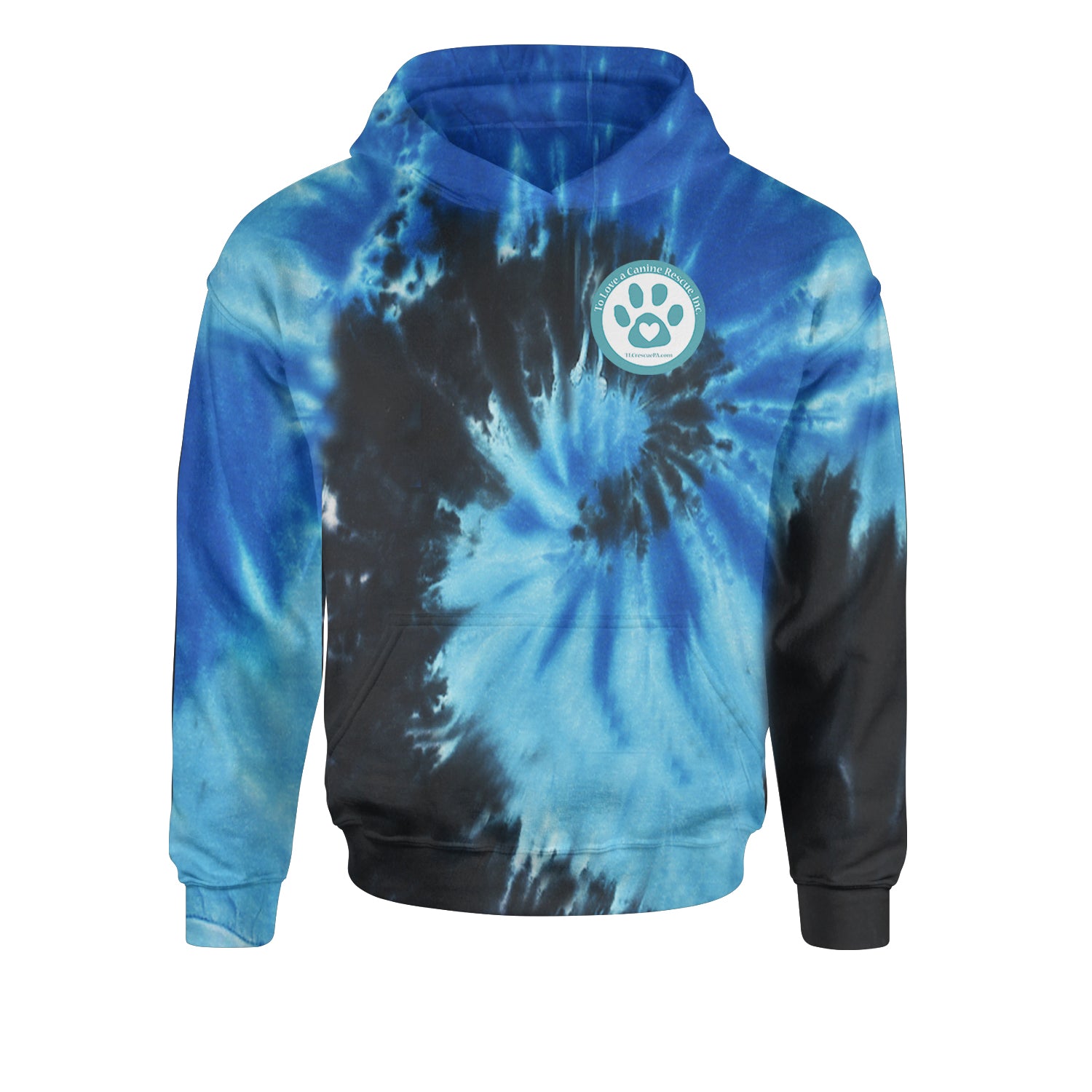 TLC To Love a Canine Dog Rescue Teal Youth-Sized Hoodie Tie-Dye Blue Ocean