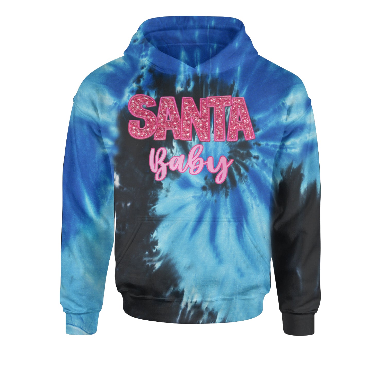 Santa Baby Faux Patch and SequinsYouth-Sized Hoodie Tie-Dye Blue Ocean