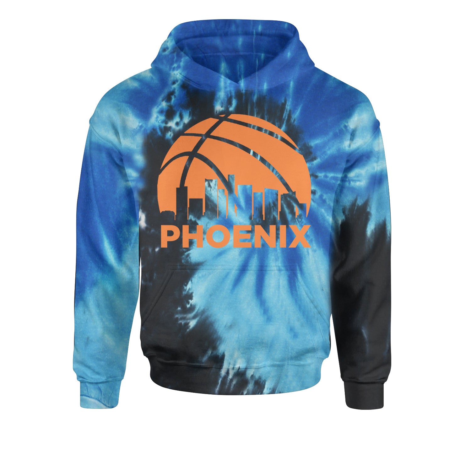 Phoenix Basketball Sunset City Skyline Youth-Sized Hoodie Tie-Dye Blue Ocean