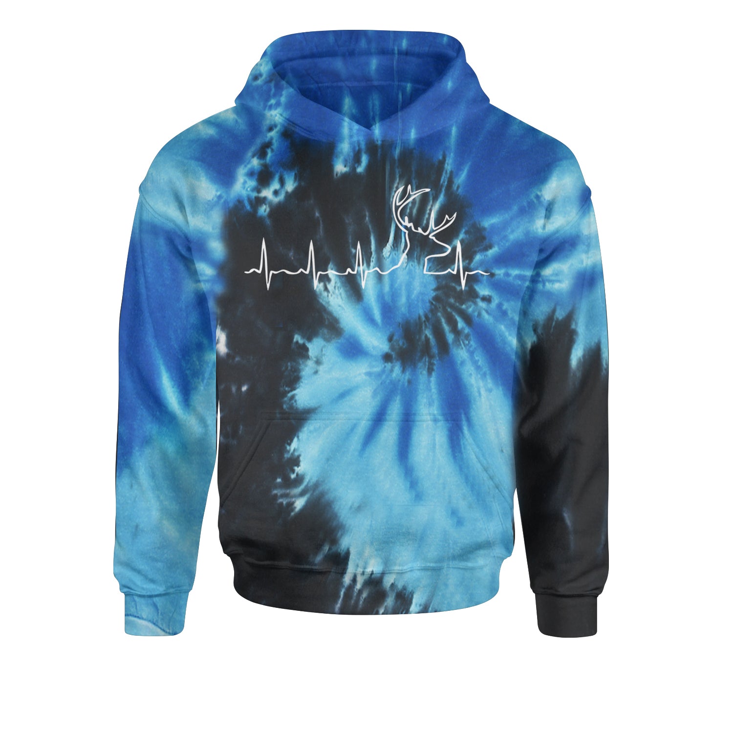 Hunting Heartbeat Deer Hunter Buck Stag Antlers  Youth-Sized Hoodie Tie-Dye Blue Ocean