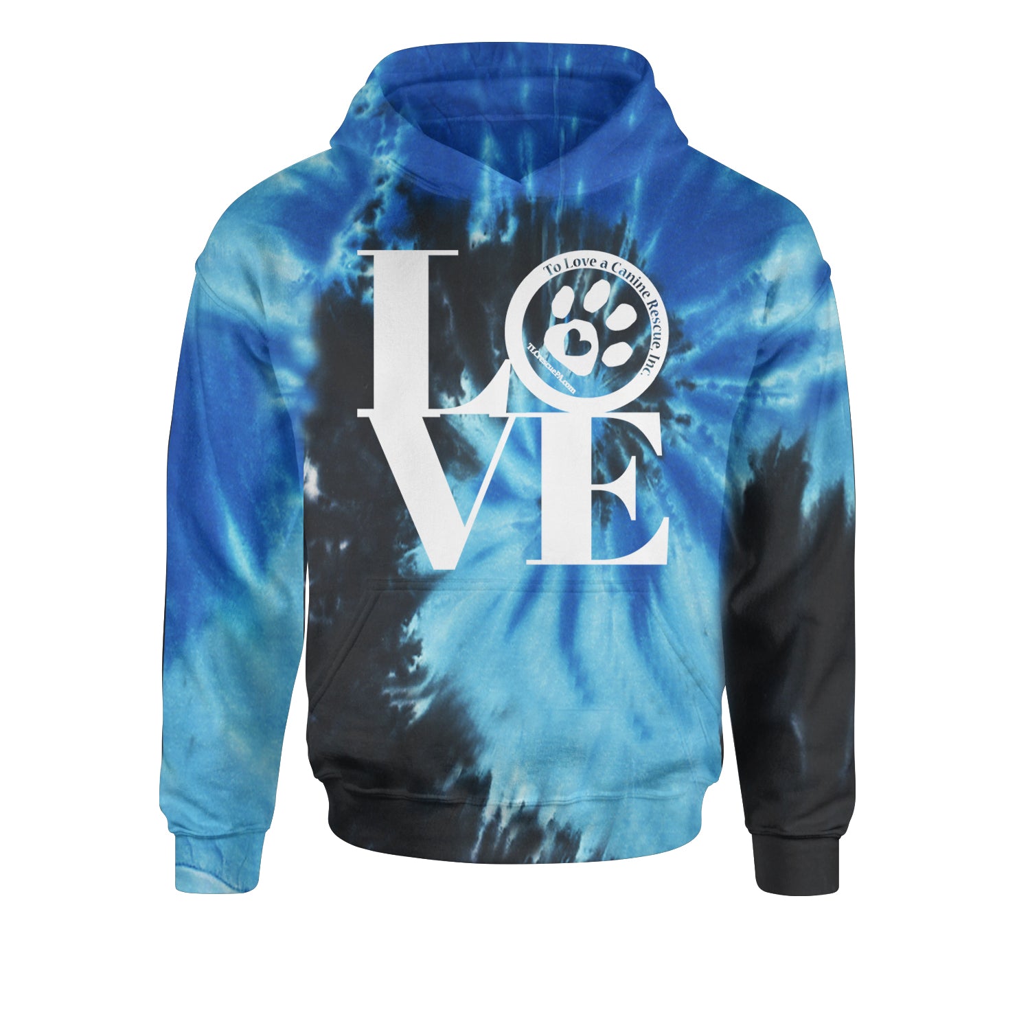 TLC LOVE Dog Rescue Youth-Sized Hoodie Tie-Dye Blue Ocean