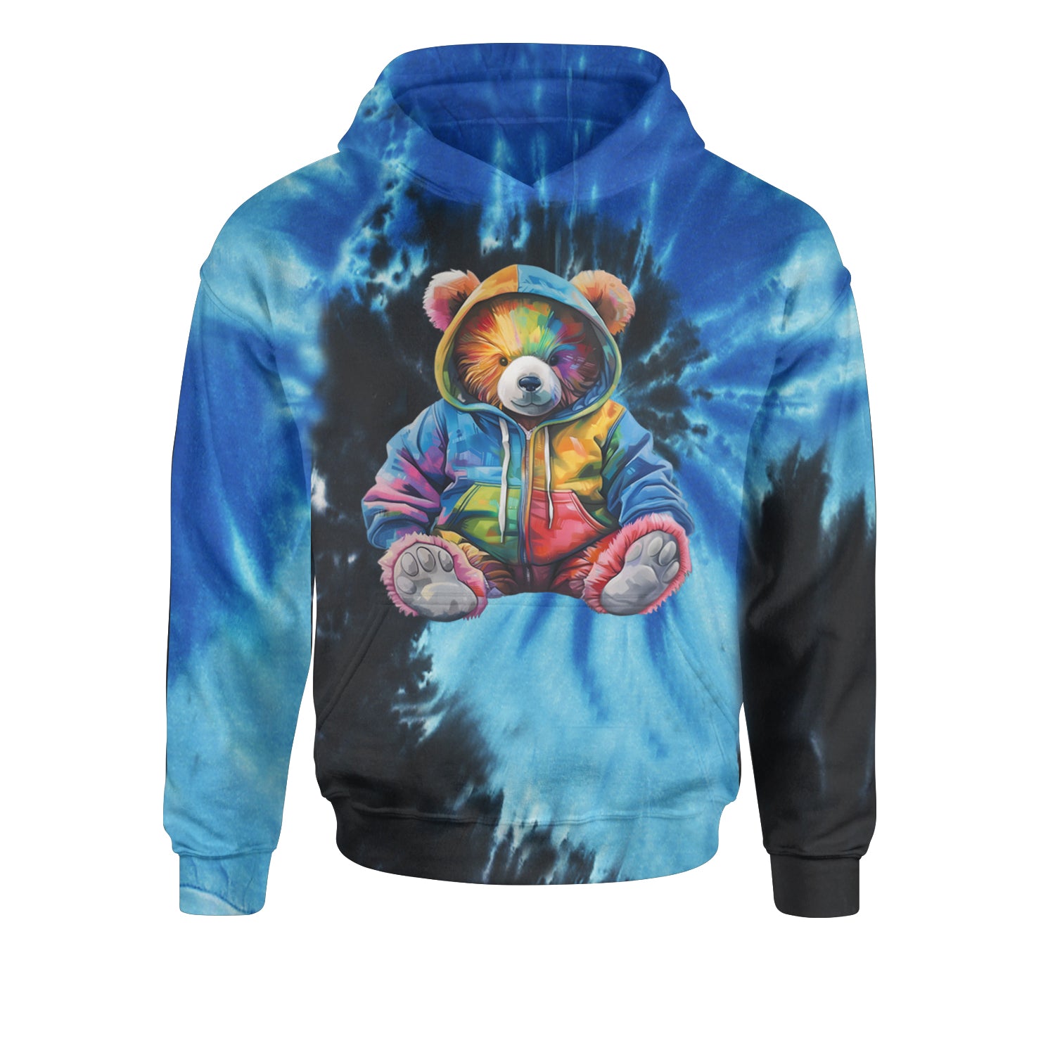 Rainbow Streetwear Urban Graffiti BearYouth-Sized Hoodie Tie-Dye Blue Ocean