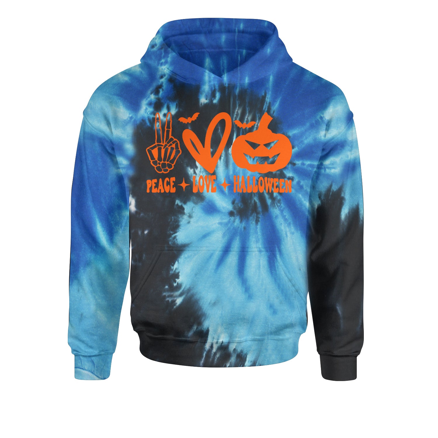 Peace, Love and Halloween Youth-Sized Hoodie Tie-Dye Blue Ocean