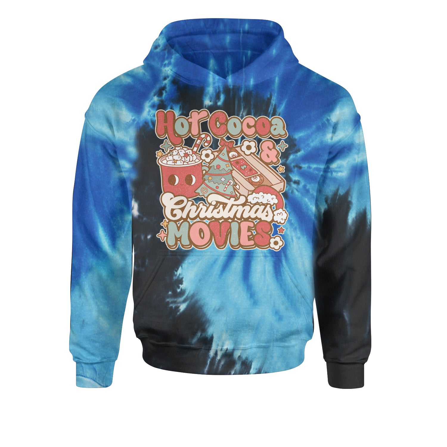 Hot Cocoa And Christmas Movies HolidayYouth-Sized Hoodie Tie-Dye Blue Ocean